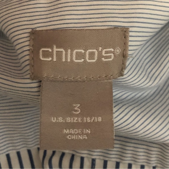 CHICO’S Blue White Stripe Color block button up Tunic with side pockets sz 16/18 - Picture 3 of 4